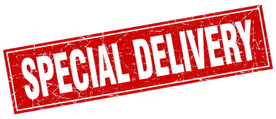 special delivery red square grunge stamp on white