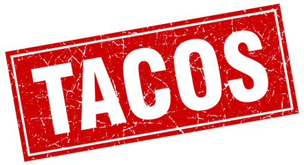 tacos red square grunge stamp on white