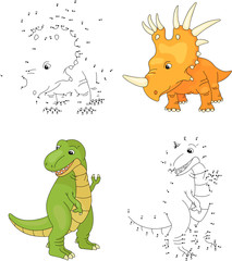 Cartoon styracosaurus and tyrannosaur. Vector illustration. Dot
