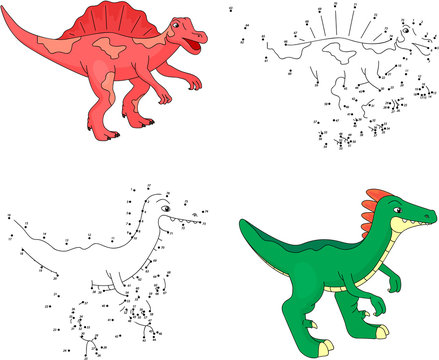 Cartoon spinosaurus and parasaurolophus. Vector illustration. Do