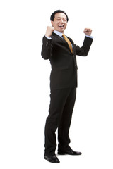 Excited senior businessman punching the air