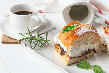Kings cake with cream, coffee and mint, spanish traditional swee