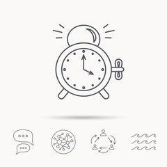 Alarm clock icon. Mechanical retro time sign.