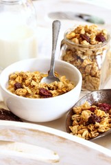 Granola breakfast, selective focus