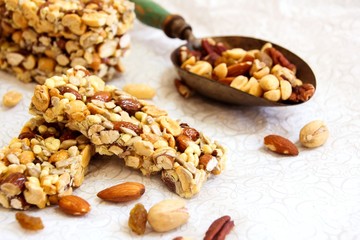 Granola bars, selective focus