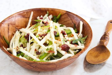 Jicama salad, selective focus