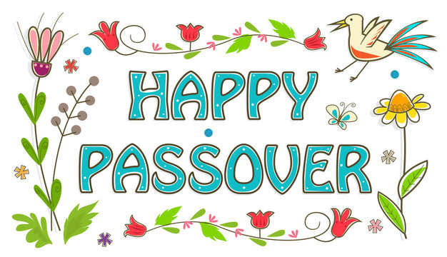 Colorful Passover Sign - Floral Banner With Happy Passover Text In The Center. Eps10