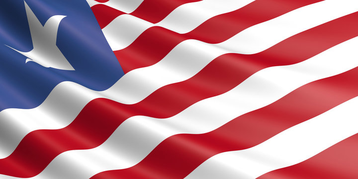 Flag of Liberia waving in the wind.