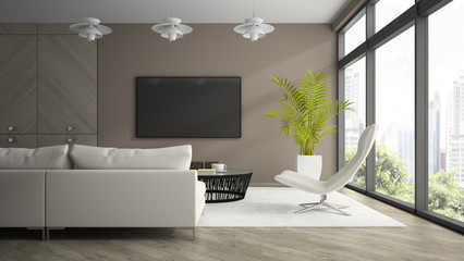 Interior of modern  design room  with white armchair 3D renderin