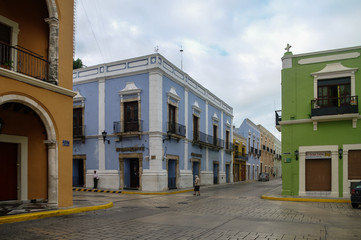 Street with colorful houses in Campeche, Mexico