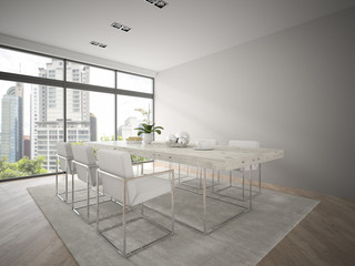 Interior of modern design loft with big table 3D rendering 3