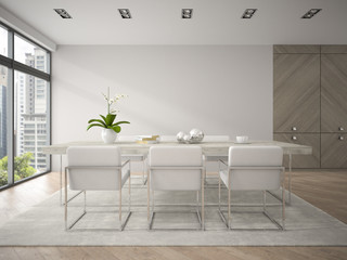 Interior of modern design loft with big table 3D rendering 4