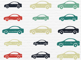 Tourism concept: Car icons on wall background