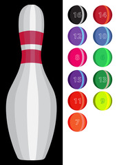 vector illustration, bowling ball and pins 