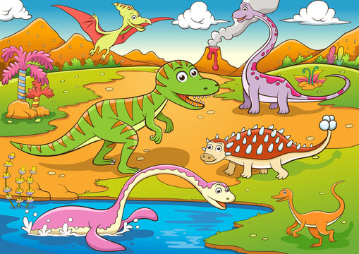 illustration of cute dinosaurs cartoon