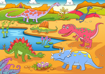 illustration of cute dinosaurs cartoon