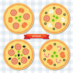 Pizza flat icon. Vector set fast food.  Vector set of elements design. EPS 10.