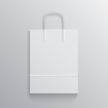 White Paper Bag Mockup With Handles On Grey Background