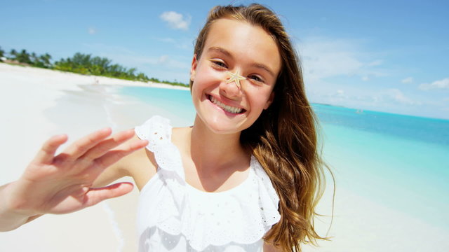 portrait teenager Caucasian girl healthy outdoor leisure travel starfish fun