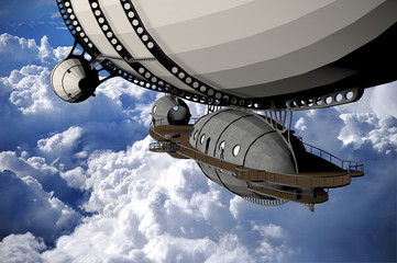 Naklejka premium a computer rendered illustration of a blimp flying in the clouds