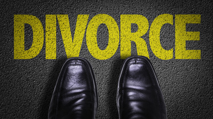 Top View of Business Shoes on the floor with the text: Divorce