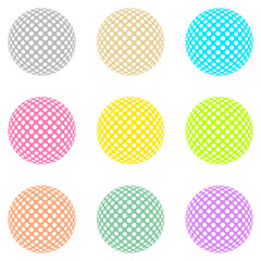 Set of colored balls with white circles on the surface on a white background