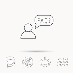 FAQ service icon. Support speech bubble sign.