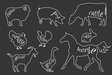 Obraz premium Set of farm animals silhouettes.