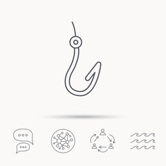 Fishing hook icon. Fisherman equipment sign.