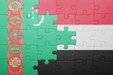 puzzle with the national flag of turkmenistan and yemen