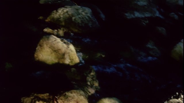 Panning shot of waterfall into stream