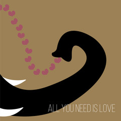 Elephant throws multiple hearts from his mouth. Vector valentine's day unique greeting card