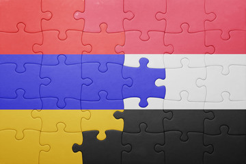 Fototapeta premium puzzle with the national flag of armenia and yemen