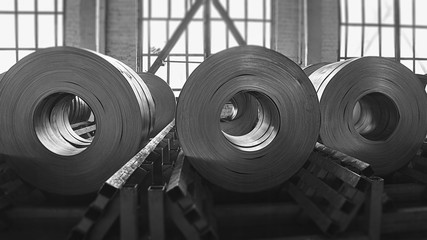 Rolls of steel sheet in a plant