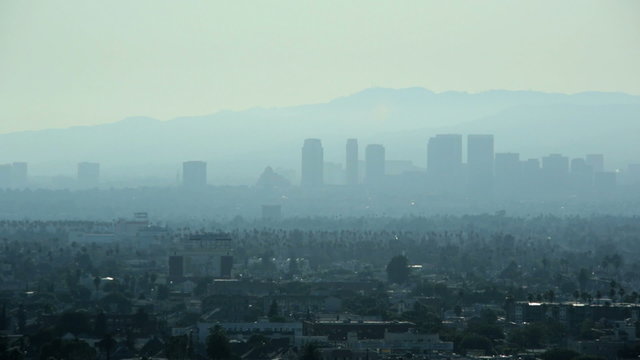Los Angeles pollution city haze Skyscrapers Urban scene  California USA