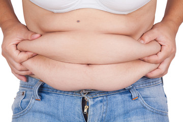 Naklejka premium abdominal surface of fat woman on white background