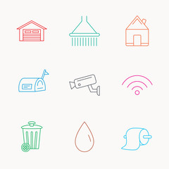 Wi-fi, video monitoring and real estate icons.