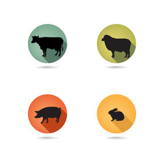 Fototapeta premium Farm animals symbols. Vector set silhouette. Livestock icons.