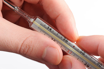 thermometer in hand