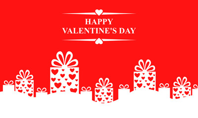 Valentines card with decorative gifts on red background