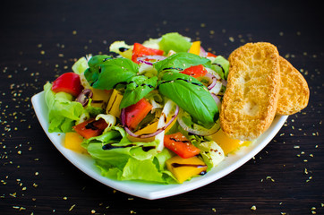 Fresh vegetable salad with bread