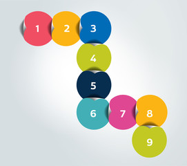 Infographic step by step template. Vector tutorial. Connected Color circles.