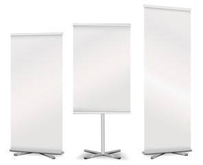 Blank roll up banner. 3d render set.