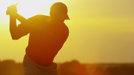 Professional Male Caucasian Playing Golf Commercial Sponsorship Wealth Sunset