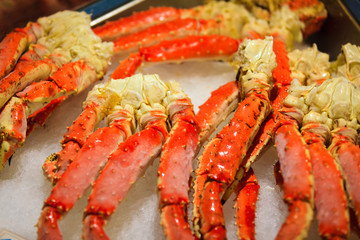 Crabs at famous fish market (Fisketorget) in Bergen, Norway