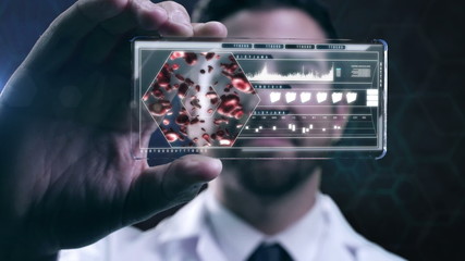 Caucasian American male motion graphics touchscreen technology medical display - Powered by Adobe