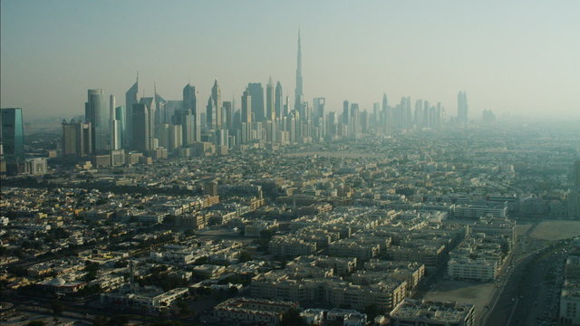 Aerial Cityscape view Burj Khalifa Skyscrapers Dubai UAE