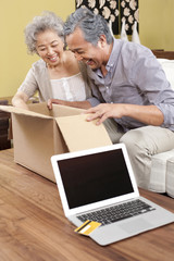 Fototapeta na wymiar Senior couple receiving their online purchase