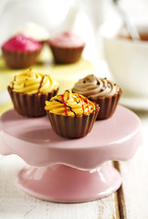 Delicious chocolate candies. Chocolate cupcake.