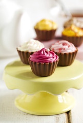 Delicious chocolate candies. Chocolate cupcake.